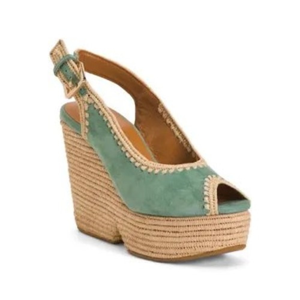 Clergerie Paris Dylan Wedge Sandals Women 36.5 US 6 Green NWOB Suede Platform